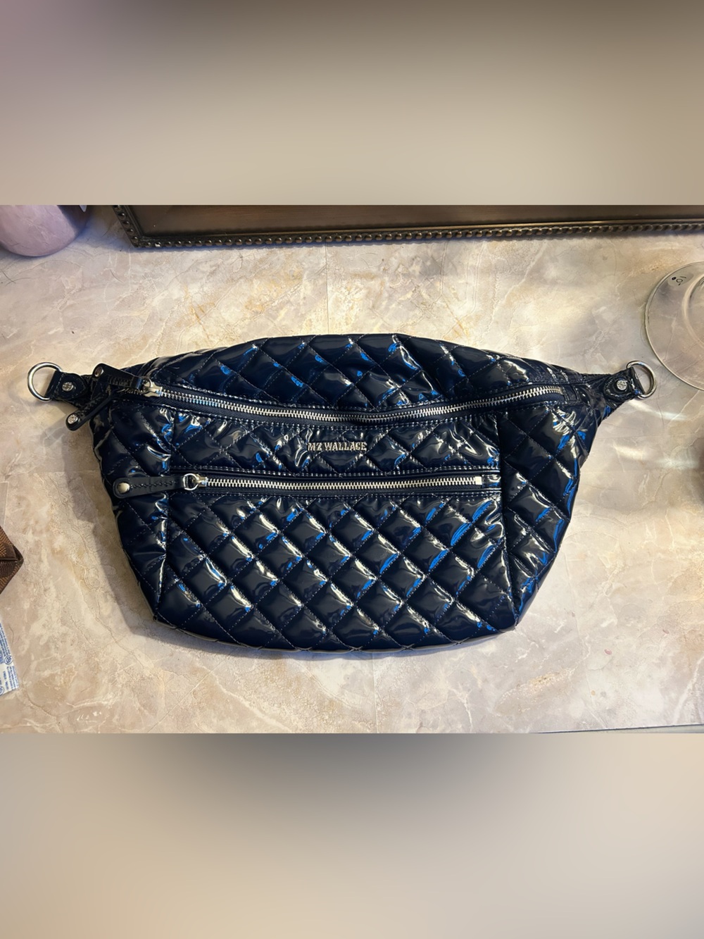MZ Wallace Quilted Lacquer Crossbody Belt Bag - navy